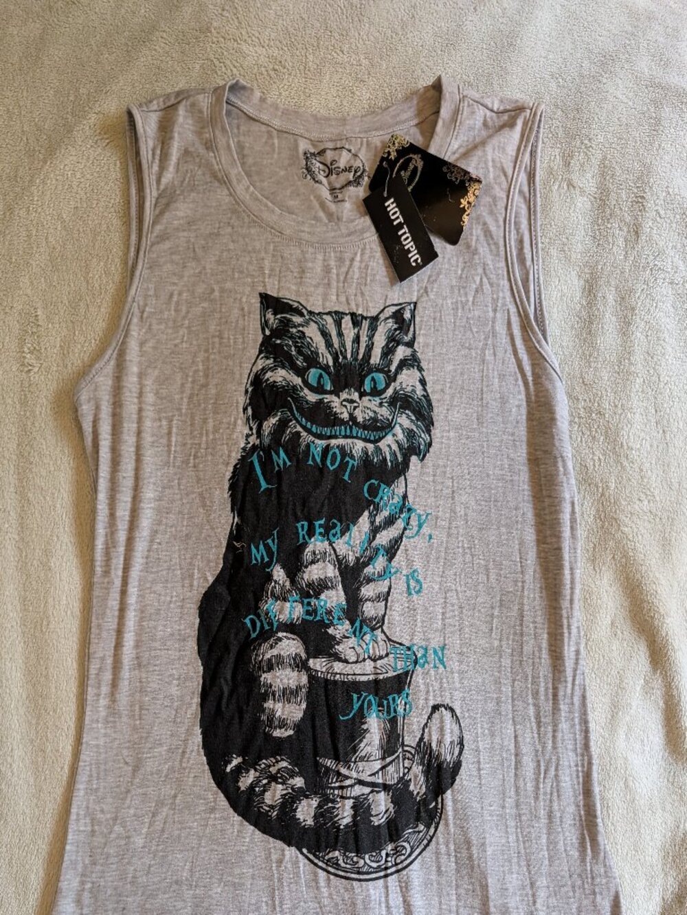 WOMENS CHESHIRE CAT NEW TOP M Medium Muscle T Tee Sleeveless Disney Hot Topic